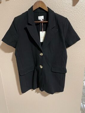 entro Black Short Sleeve Notch Lapel Blazer Jacket NEW